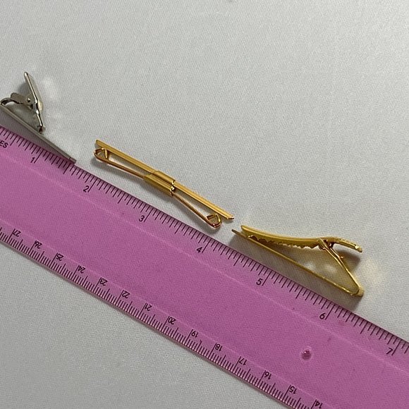 Lot of 3 Metal Tie Clips Bars Slides Silver Tone Gold Tone Unbranded - Picture 7 of 7